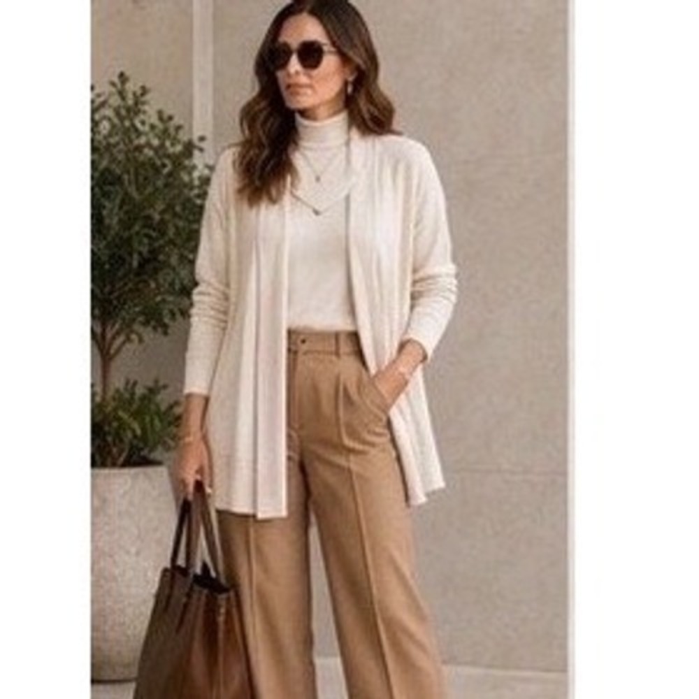 Pacas Pima Cotton Alpaca Cardigan Large Cream Open Front Quiet Luxury